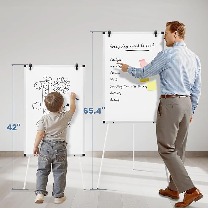 DUMOS Whiteboard Easel 40 x 28 Inches, Magnetic White Board Dry Erase, Porbable Boards Height Adjustable, Dry Erase Board with Stand for School, Office and Home, Silver Aluminium Frame, White