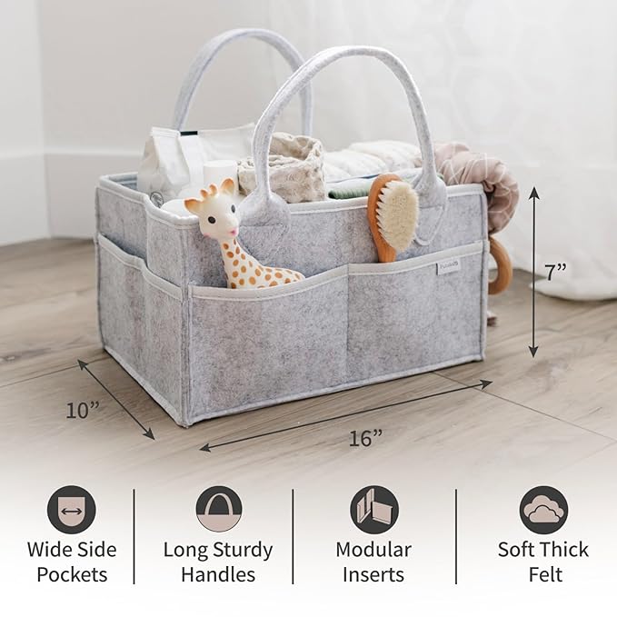 PUTSKA Baby Diaper Caddy Organizer - Nursery Storage Basket for Diaper Station, Baby Basket Shower Gifts List and Registry Must-Haves, Newborn Essentials, Nursery Decor for Boy or Girl-Grey,ExtraLarge