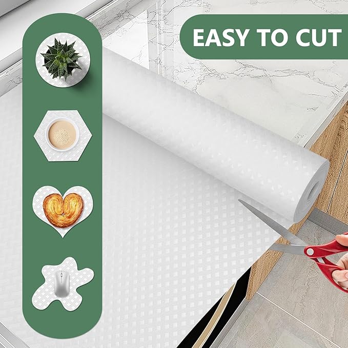 Shelf Liners, Non-Adhesive Drawer Liner, Waterproof & Oil-Proof Kitchen Cabinet Cupboard Liner Plastic EVA Material BPA Free Fridge Liner Mats Paper Protector for Shelves (White/12in x 120in)