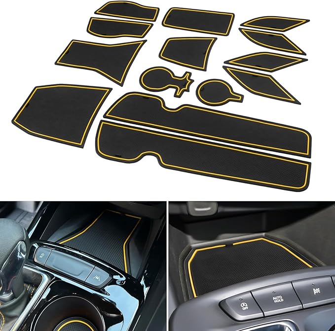 for 2024 2025 2026 Chevy Trax Accessories - for 2024 2025 2026 Chevrolet Trax (LS,1RS,LT,2RS,ACTIV) Cup Holder Inserts Door Slot Mat Compartment Center Console Liners (14 Pcs, Yellow Trim)