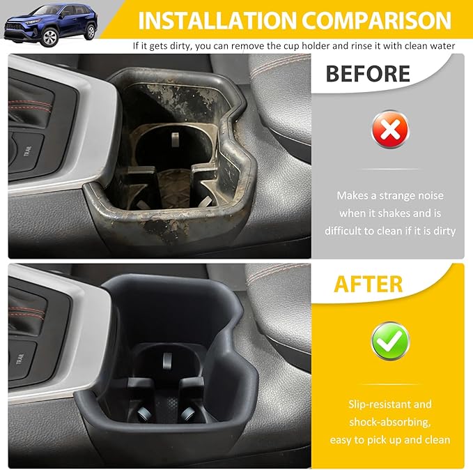 Cup Holder for 2022-2025 Toyota RAV4 Center Console Cup Holder Insert Cupholder Organizer Coaster Liner for 2022 2023 2024 2025 RAV4 Interior Accessories Black