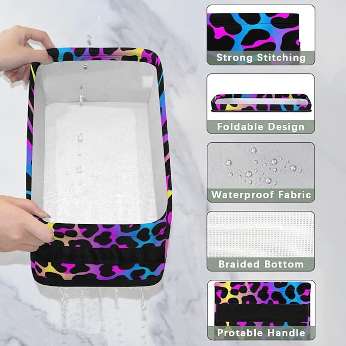 Cheetah Rainbow Small Bathroom Baskets for Toilet,Foldable Toilet Paper Tank Basket Organizer for Towels Storage Decorative Open Storage Bins for Home,Closet,Containers,Cabinet