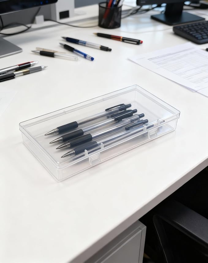 LJY 12 Pieces Rectangular Empty Mini Clear Plastic Organizer Storage Box Containers with Hinged Lids (6.1 x 3.3 x 1.2 inch, Transparent)