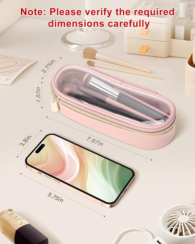 Clear Travel Makeup Brush Holder, Leather Makeup Brush Toiletry Bag, Portable Cosmetic Brush Case, Transparent Waterproof Makeup Brush Storage Bag, Pink