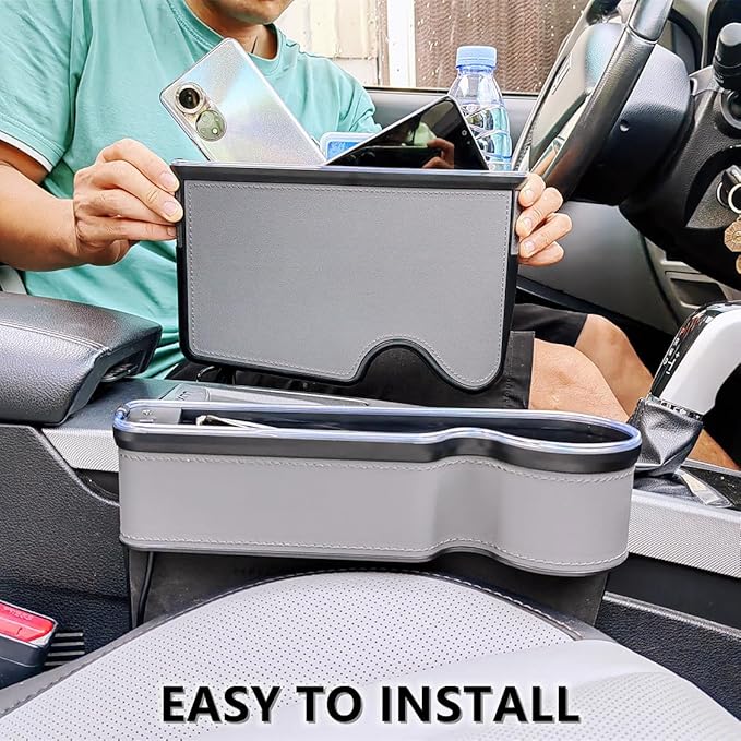 keketuohai 7 Color Led Car Seat Gap Organizer with Type C USB Multifunctional Console Side Gap Organizer with 56W Fast Charger Car Front Seat Gap Filler with Ambient Lamp for Andriod iPhone (Grey)