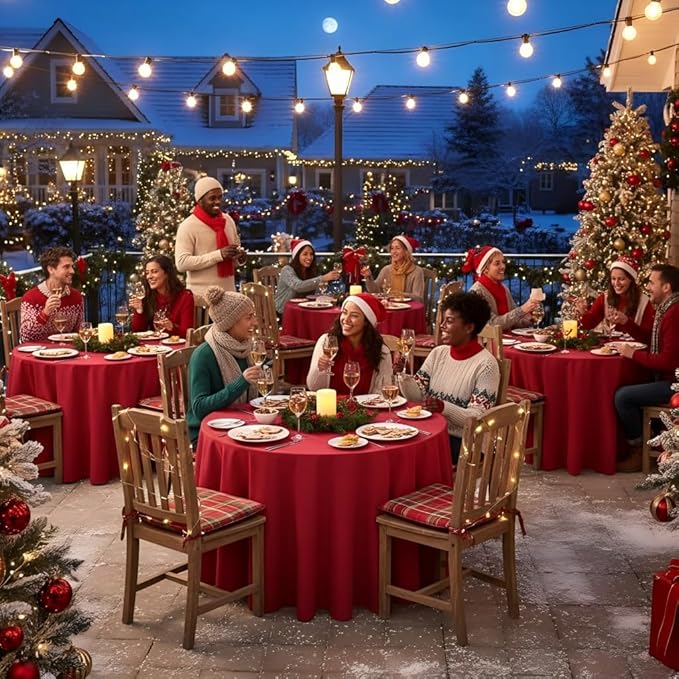 sancua Christmas Red 120 Inch Round Tablecloth, 8 Pack - Circle Polyester Fabric Table Cloth for Wedding Party Reception Banquet Birthday, Washable Formal Table Cover (Fit 48-96 Inch Tables)