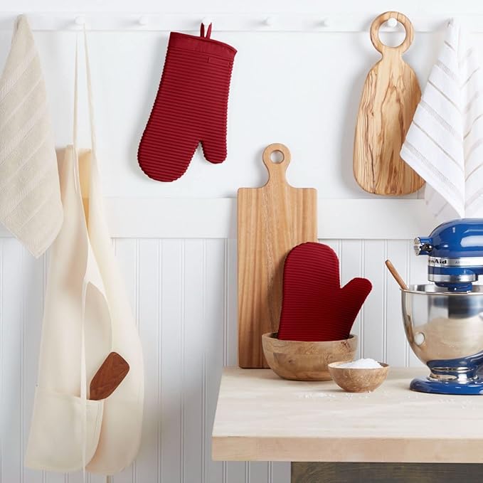 KITCHENAID Ribbed Soft Silicone Oven Mitt 2-Pack Set, 7.5"x13", Smoked Paprika