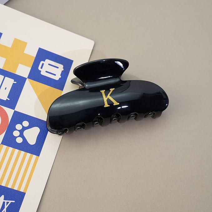 Acrylic Letter Hair Clips for Women -Black Monogram Hair Claw Alphabet Large Hair Clip, Fashion Glitter Claw Clips Elegant And Durable Hair Accessory, Letter B