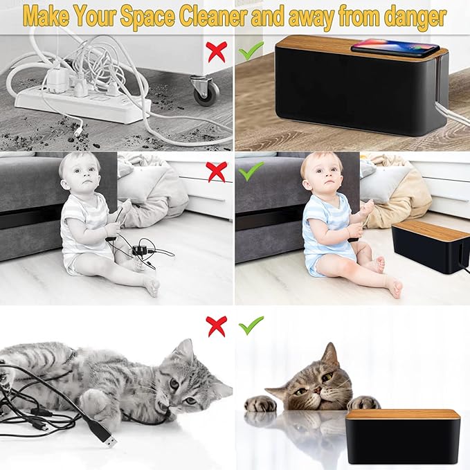 YUANYE Cable Management Box Cable Management Kit for Power Strip to Hide Wires,Cord Organizer Boxes,Safe ABS Material Wire Organizer of Cable Clips Sleeve for Home & Office,2Pack-123PCS/Black