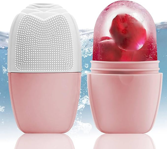 XHJRI Ice Face Roller Massager, Ice Cube Roller for Face, Eyes and Neck, Naturally Conditioning and Skin Care, De-Puff Eye Bags, Reduce Migraine Pain, Reusable Massage Silicone Ice Mold (New Pink White)