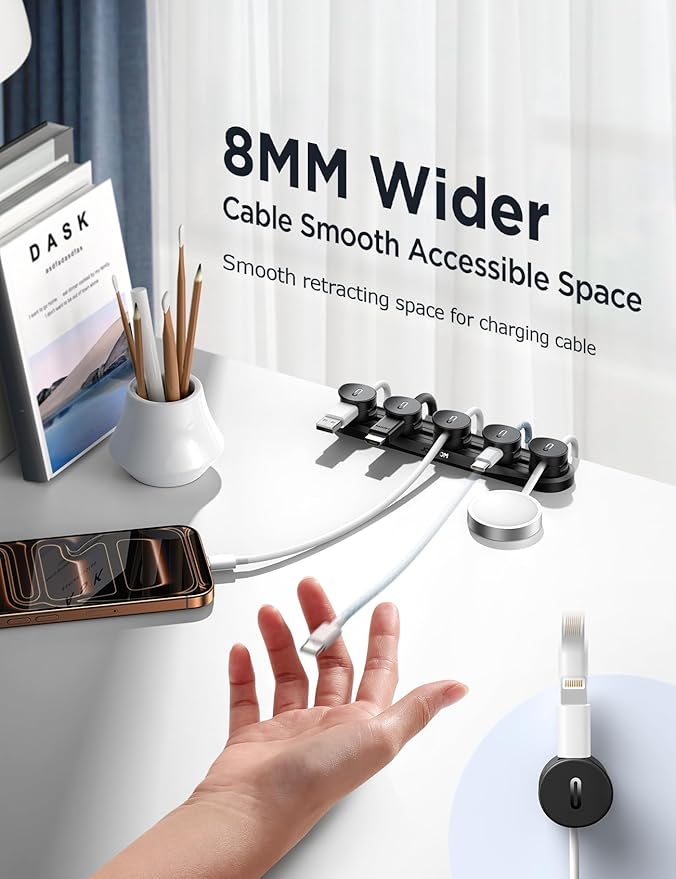 5-in-1 Magnetic Cord Organizer JOYROOM Cable Clips [Adjustable Sliding Track] Under Desk Adhesive Cord Management Wire Keeper for Computer, Phone, Office Workspaces, Table Organization, Home Accessories