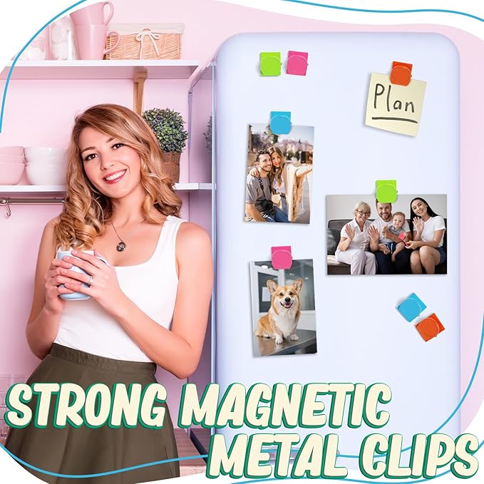 VNDUEEY 24 Pcs Magnetic Clips, Fridge Magnets Refrigerator Magnet, Whiteboard Magnets, Magnet Clips Heavy Duty, Metal Clip Magnets for Classroom, Home, Photo Displays, Locker