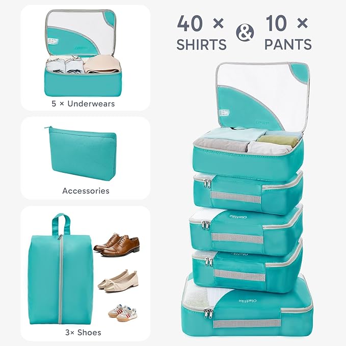10 Set Packing Cubes for Travel, Gifts for Women & Mom, Anti-Tearing Suitcase Organizer, OlarHike Vacation Essentials & Accessories for Cruise Ship