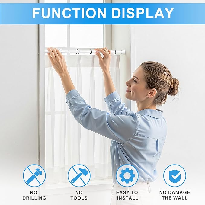 2 Pack Spring Loaded Tension Rod 17-41" Adjustable Curtain Rods No Drill Extendable Spring Rod Tension Curtain Rods For Window Kitchen Shelves Rv Refrigerator And Small Spaces,White