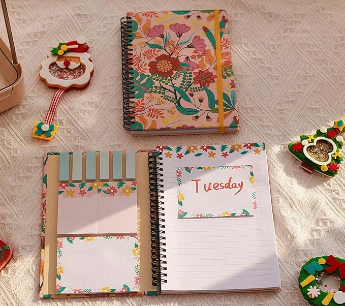 A5 Spiral Sticky Notebook,with 9 pads of decorated sticky notes and a handy notebook,Note Pads Teacher Appreciation Gift Writing Memo Pads School Office Supplies and Daily Life Organization (Enthusiasm)