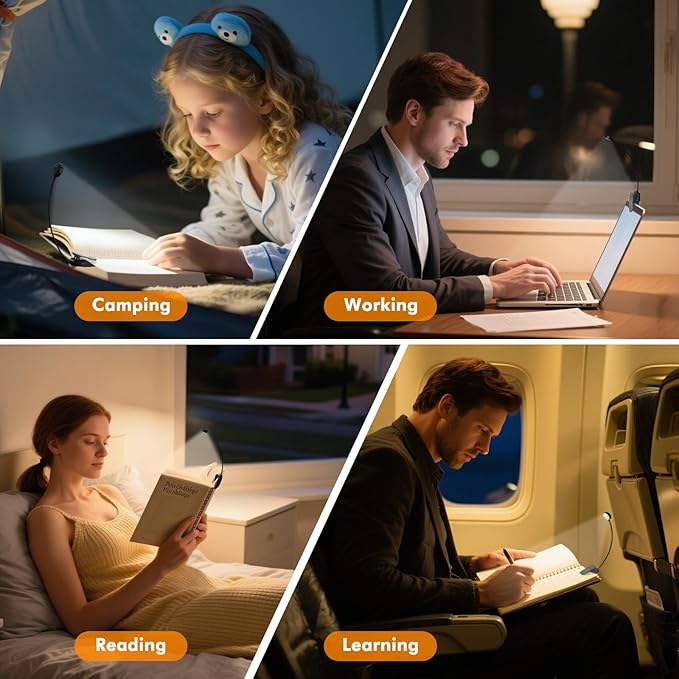 2 Pack 10 LED Rechargeable Book Light for Reading in Bed - Eye Caring 3 Color Temperatures, 3 Adjustable Brightness, Long Runtime Small Lightweight Clip On Book Reading Light for Studying