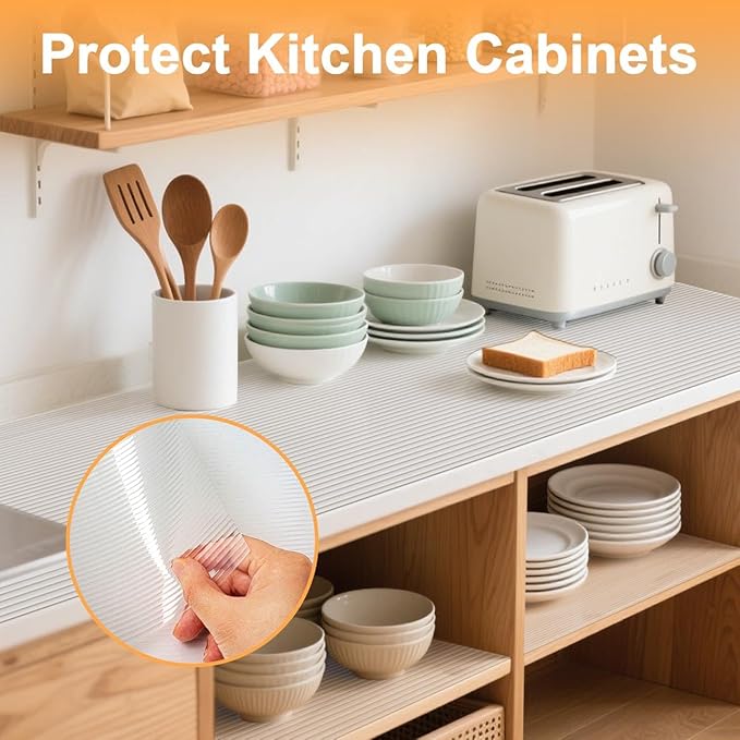 FEXIA Shelf Liners for Kitchen Cabinets Non-Slip Drawer Liner 20 Inches x 20 FT Waterproof & Oil-Proof Non Adhesive Durable Material Fridge Liner for Shelves