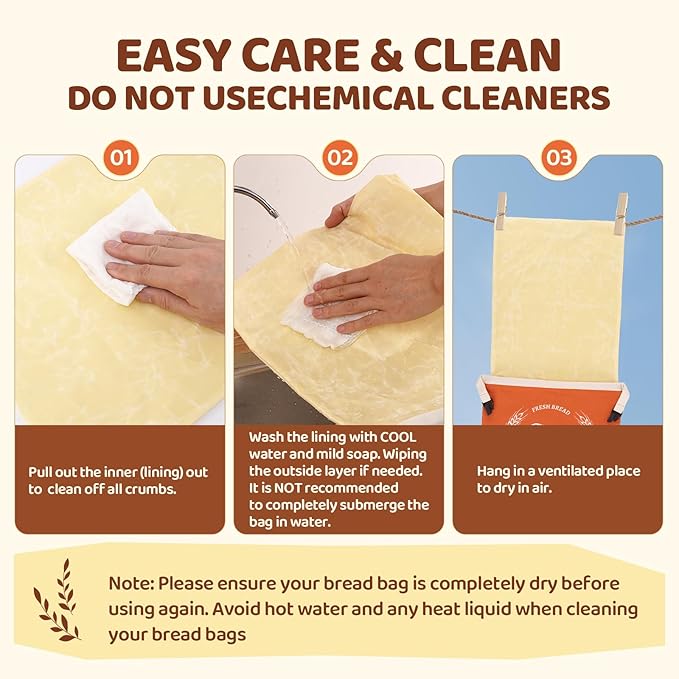 2 Pack Beeswax Bread Bags with Zipper, XL(13x17in) Sourdough Bread Storage for Homemade, Freezer Storage Bag to Keep Fresh, Cotton Beeswax Container, Baguette Bag with Liner, Kitchen Baking (Orange)