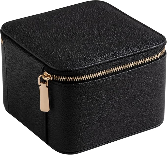 Frebeauty Small Travel Jewelry Box,Travel Jewelry Case with 6 Pouch Bags,Portable Travel Jewelry Organizer,Mini Jewelry Storage,3.35 x 4.9 x 4.8 Inches,Gift Idea for Women Girls(Black)