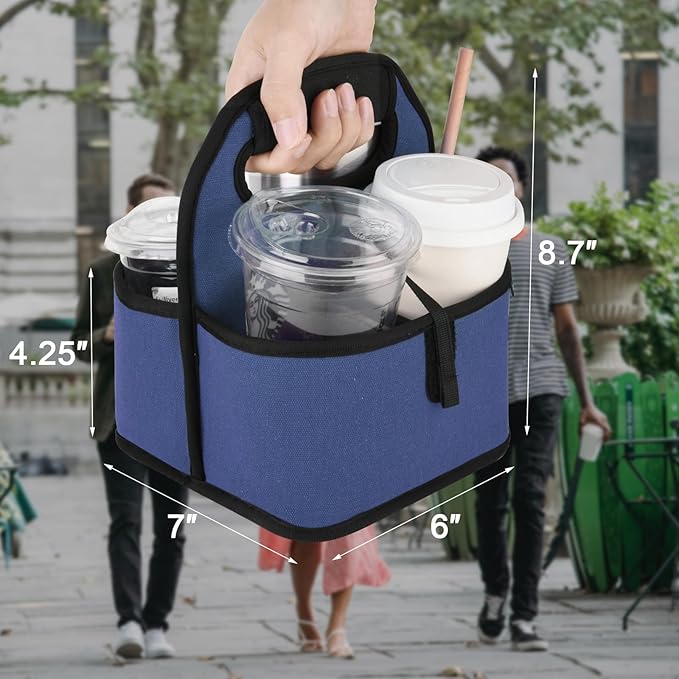 Beautyflier Reusable Insulated Coffee Cup Carrier, Portable Drink Carrier for Delivery, Drink/Cup/Coffee Holder with Handle for Take-Out Coffee (Blue)