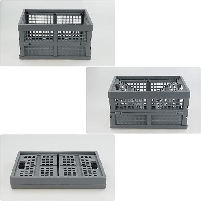 Nesmilers 3 Packs Plastic Collapsible Crates, Folding Bin, 15 L Foldable Crates