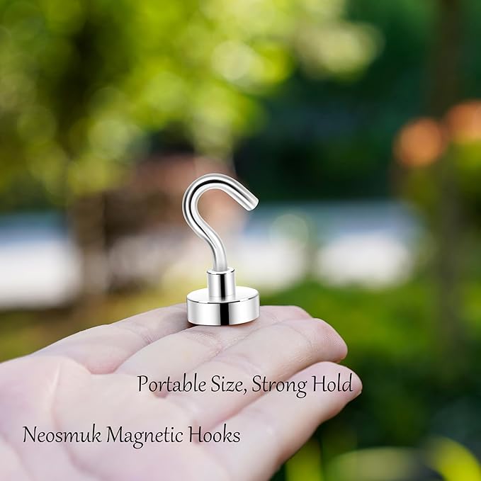 Neosmuk Magnetic Hooks, Cruise Ship Essentials, 30lb+ Heavy Duty Magnetic Hooks for Cruise Cabins, Refrigerator, Grill, Hanging, and Travel | Extra Strong Must-Have Magnet Hook, Silver, 5 Pack