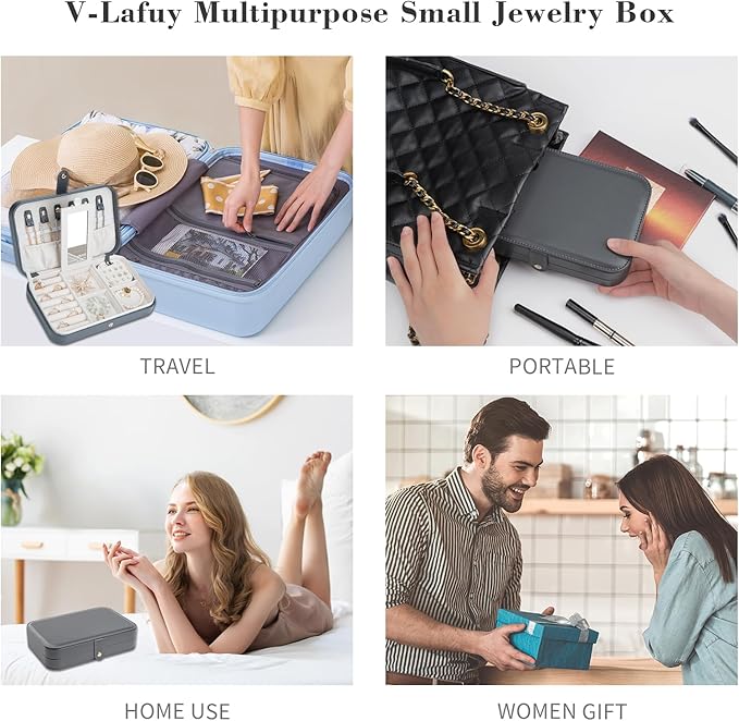 Travel Jewelry Box for Women Travel Jewelry Box Organizer, 2 Tier Portable Small Jewelry Organizer for Earrings Rings Necklaces Watch Bracelets, Grey B