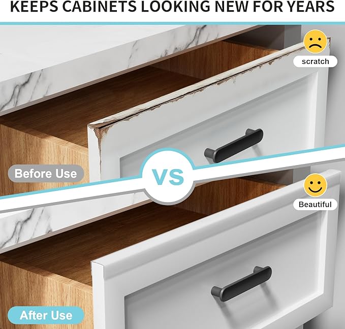 12 Pack Cabinet Protectors for Kitchen Cabinets, 18" Length Clear Cabinet Door Protector Edge Guard 3/4" Thick for Kitchen Drawer Fronts, Slip-On Plastic Edge Guard to Protect Sink & Trash Drawer