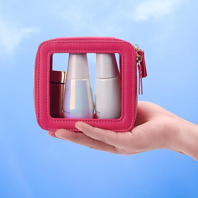 Aveniee Mini Clear Makeup Bag, Small Cosmetic Bags Travel Toiletry Pouch Organizer, TSA Approved Make up Case with Zipper, Car Bag for Essentials,Hotpink