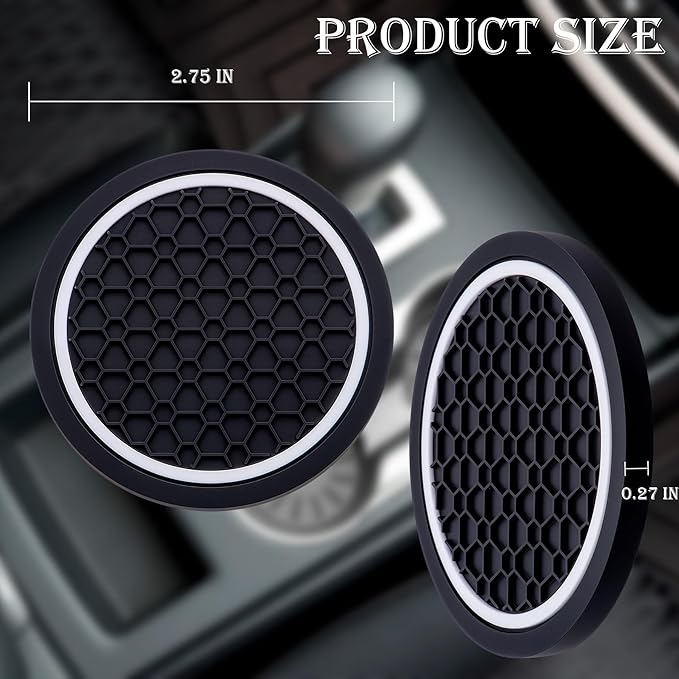 2-Piece Anti-Slip Car Cup Coaster Set – 2.75 Inch Auto Insert Drink Mats, Perfect for Coffee & Beverages – Stylish Interior Decor for Women & Girls (Black & White)