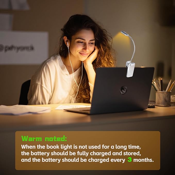 VAVOFO Rechargeable Book Light for Reading in Bed Kids, 7 LED Reading Light with 9-Level Warm Cool White Daylight, Eye Care Lamp with Power Indicator for Bookworms (Silver)