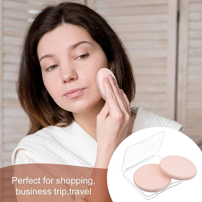 2Pcs Round Makeup Sponges for Foundation with 1 Travel Case, Face Sponge Foundation Blender, Cosmetic Sponge for Makeup, Blender Sponges Replacement for Cosmetic, Sensitive and All Skin Types