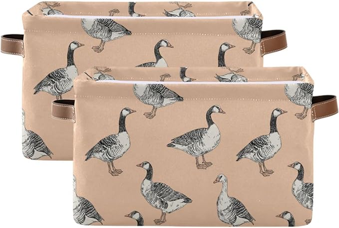 Aslsiy Storage Basket Funny Geese Nursery Bins Apricot Baby Box Canvas Clothes Shelf Basket Laundry Hamper Gift Basket for Home Closet 2 Pcs