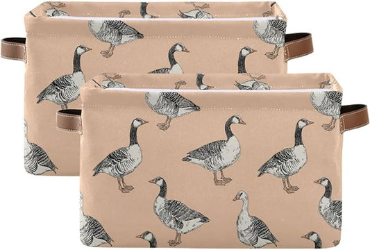Aslsiy Storage Basket Funny Geese Nursery Bins Apricot Baby Box Canvas Clothes Shelf Basket Laundry Hamper Gift Basket for Home Closet 2 Pcs