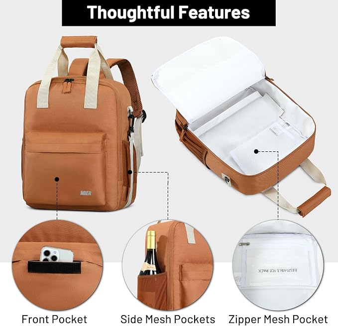 MIER Backpack Cooler 24 Cans Insulated Soft Cooler Bag with Detachable Double Decker Leakproof Lightweight Lunch Back Pack Women Men for Work Travel Picnic, Brown
