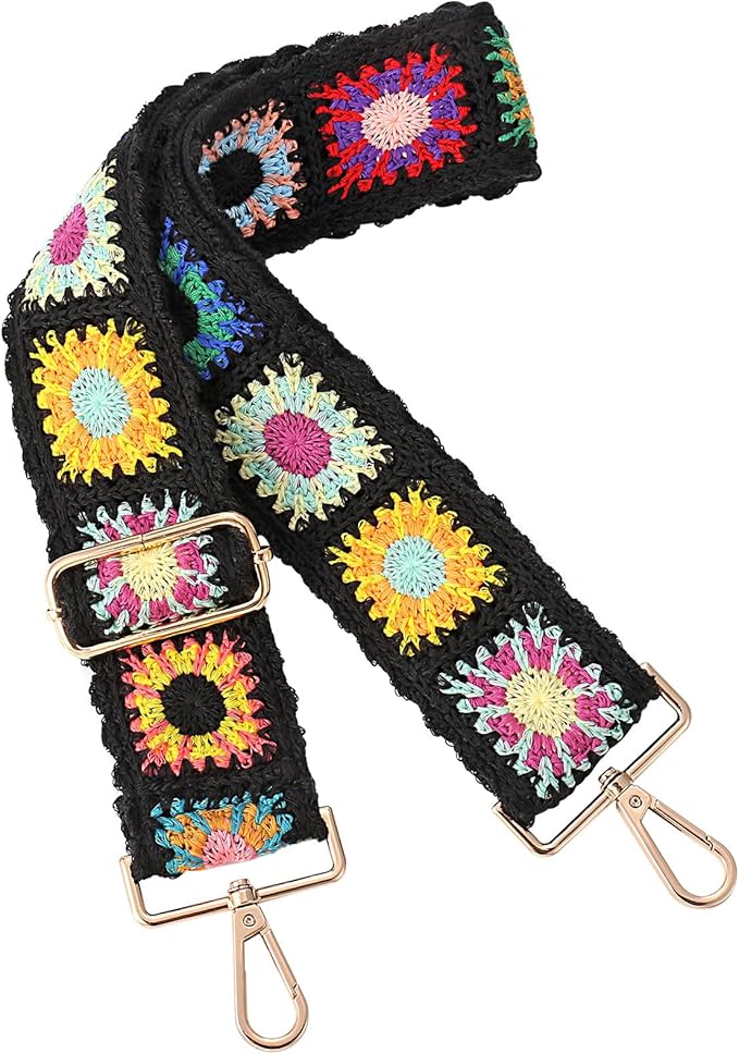Wide Purse straps Crochet Flower replacement crossbody for Handbag Adjustable Embroidery Knit Guitar Shoulder strap