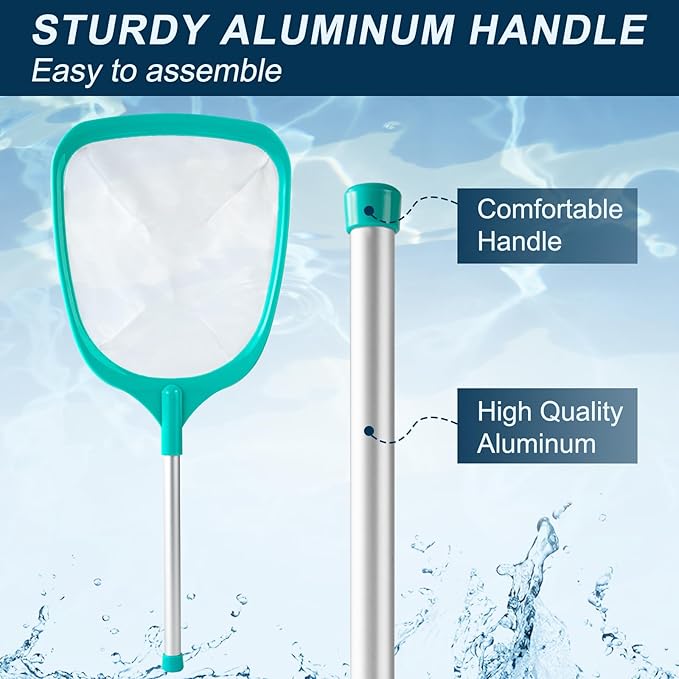 Pool Skimmer - Pool Net with Reinforced Frame & Ultra Fine Mesh, Large Capacity Deep Rake Pool Skimmer Net for Fast Debris and Leaf Removal in Swimming Pools, Spas, Hot Tubs and Fountains