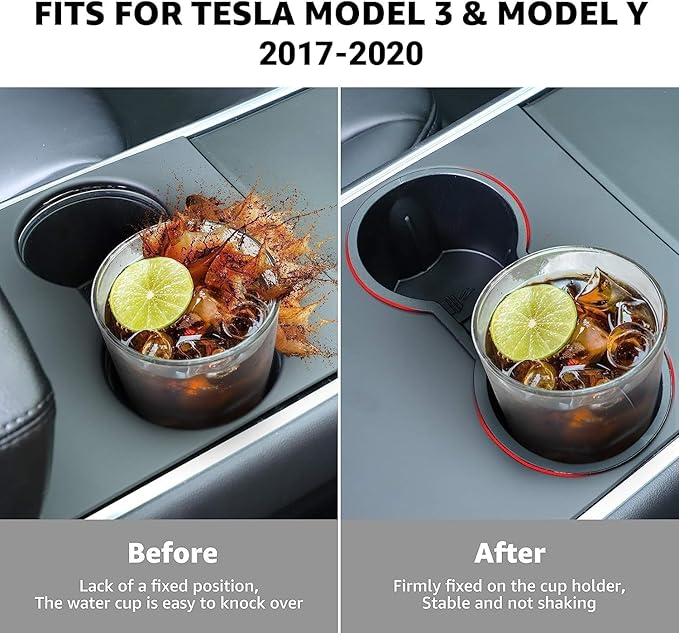 Motrobe Tesla Model Y Tesla Model 3 Center Console Cup Holder Inserts [Seamless Fit for Console] 2017-2020 Model 3 Model Y NOT FIT 2021 Model 3
