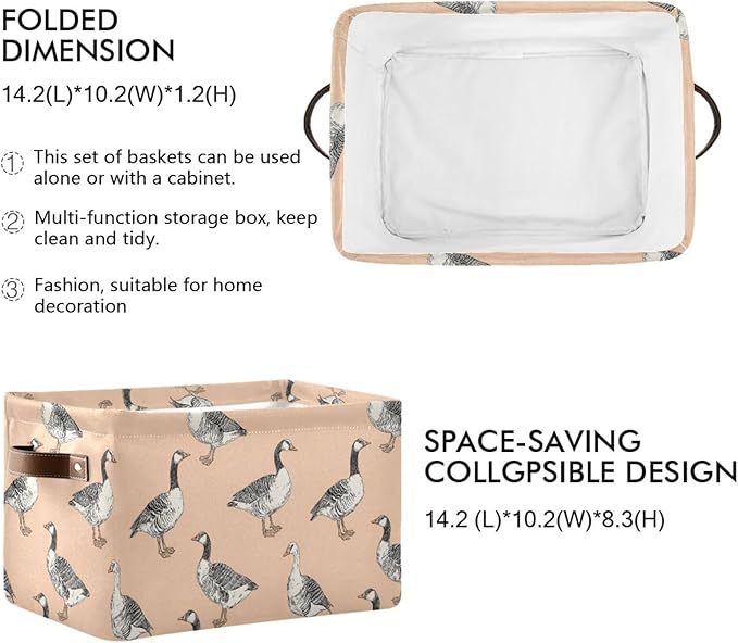 Aslsiy Storage Basket Funny Geese Nursery Bins Apricot Baby Box Canvas Clothes Shelf Basket Laundry Hamper Gift Basket for Home Closet 1 Pcs