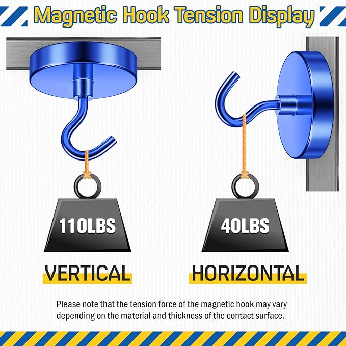 FINDMAG Cruise Magnetic Hooks, 110lbs Magnetic Hooks for Hanging, Magnet Hangers for Grill, Strong Magnets Heavy Duty, Cruise Essentials 2026, Locker Organizer, Kitchen Supplies, 6Pack, Blue