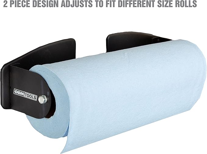 OEMTOOLS 24952 Magnetic Paper Towel Holder, Mounts to Toolboxes and Cabinets, Adjustable Magnet Paper Towel Holder, Organizer with Non-Scratch Rubber Magnets