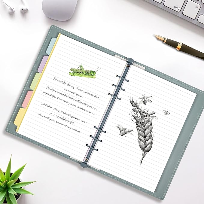A5 Refill Paper, Planner Inserts for A5 Binder Budget Planner Journals Notebook, 6 Ring Loose Leaf Lined Paper with Binder Dividers, 240 Pages (White)