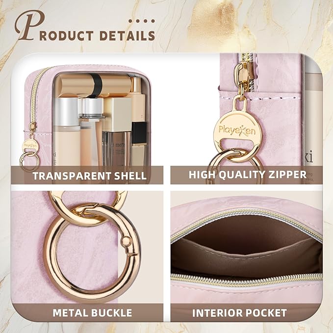 4.9" Clear Small Makeup Bag, Mini Marble Cosmetic Bag for Purse, Portable Small Travel Makeup Pouch for Women, Birthday/Wedding/Christmas Gifts (Black)