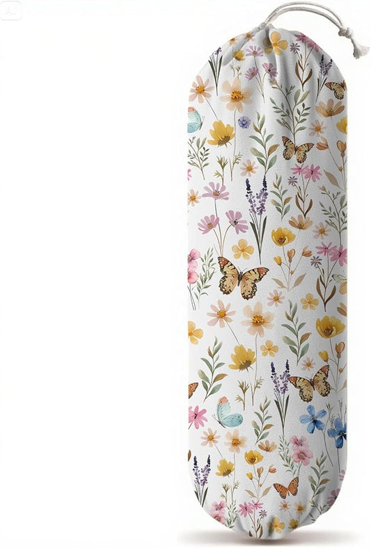 Plastic Bag Holder, Grocery Bag Organizer Storage, Kitchen Dispenser Holders Reusable Shopping with Adjustment Drawstring Closure for Kitchen Farmhouse Decor, Vintage Floral