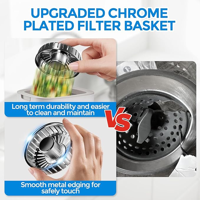 zaa Upgraded 3in1 Kitchen Sink Drain Strainer & Sink Stopper, 304 Stainless Steel Sink Drain Basket & Sink Protector for Kitchen with Anti-Clog Filter, Fit US Standard 3-1/2'' Sink Drain Hole, Gray