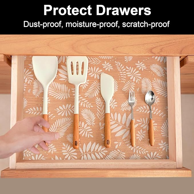 Cooyes Shelf Liners for Kitchen Cabinets Waterproof & Oil-Proof Kitchen Cupboard Mats Non-Slip Drawer Mats EVA Material Non Adhesive Fridge Liner for Shelves（17.5" W x 360" L）