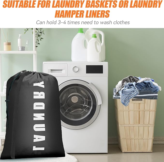 Isink Heavy Duty Laundry Bag with Strap, 2 Pack Travel Laundry Bags for Dirty Clothes, 24" x 36" Large Laundry Bag for Traveling, Camping, Dorm (Black+ Gray)
