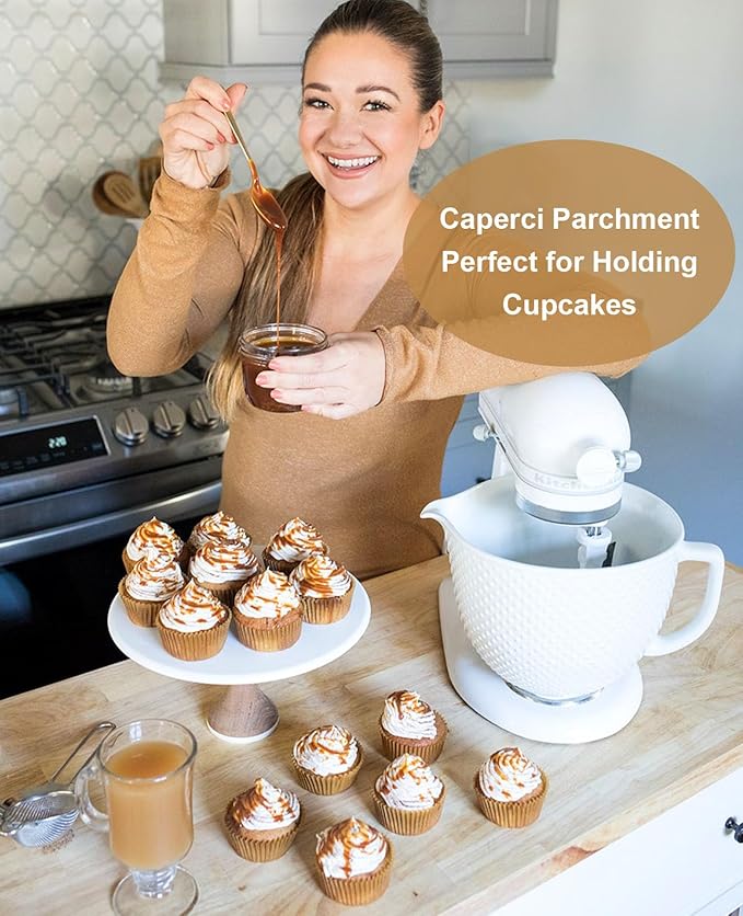 Caperci 225pcs White Parchment Cupcake Liners - Standard Muffin Liners Baking Cups, Parchment Paper Cupcake Wrappers with Excellent Greaseproof & Balanced Non-Stick, No Smell, Food Grade (White)