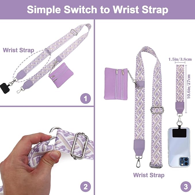 XANGNIER Clip and Go Strap for Phone with Wallet Crossbody, Phone Strap with Zippered Wallet, Adjustable Anti Theft Cellphone Lanyard for Women, Cellphone Chain Accessories,Multicolor 15