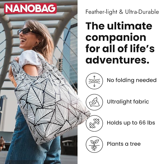 Nanobag Ultralight Foldable Tote for Women & Men, Reusable Grocery & Travel Bag, Packable Collapsible Compact Market Essential (Standard Porcelain)
